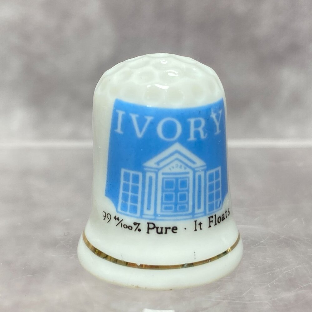 Ivory Soap Porcelain Thimble Blue Design 99% Pure It Floats Sewing Collectible